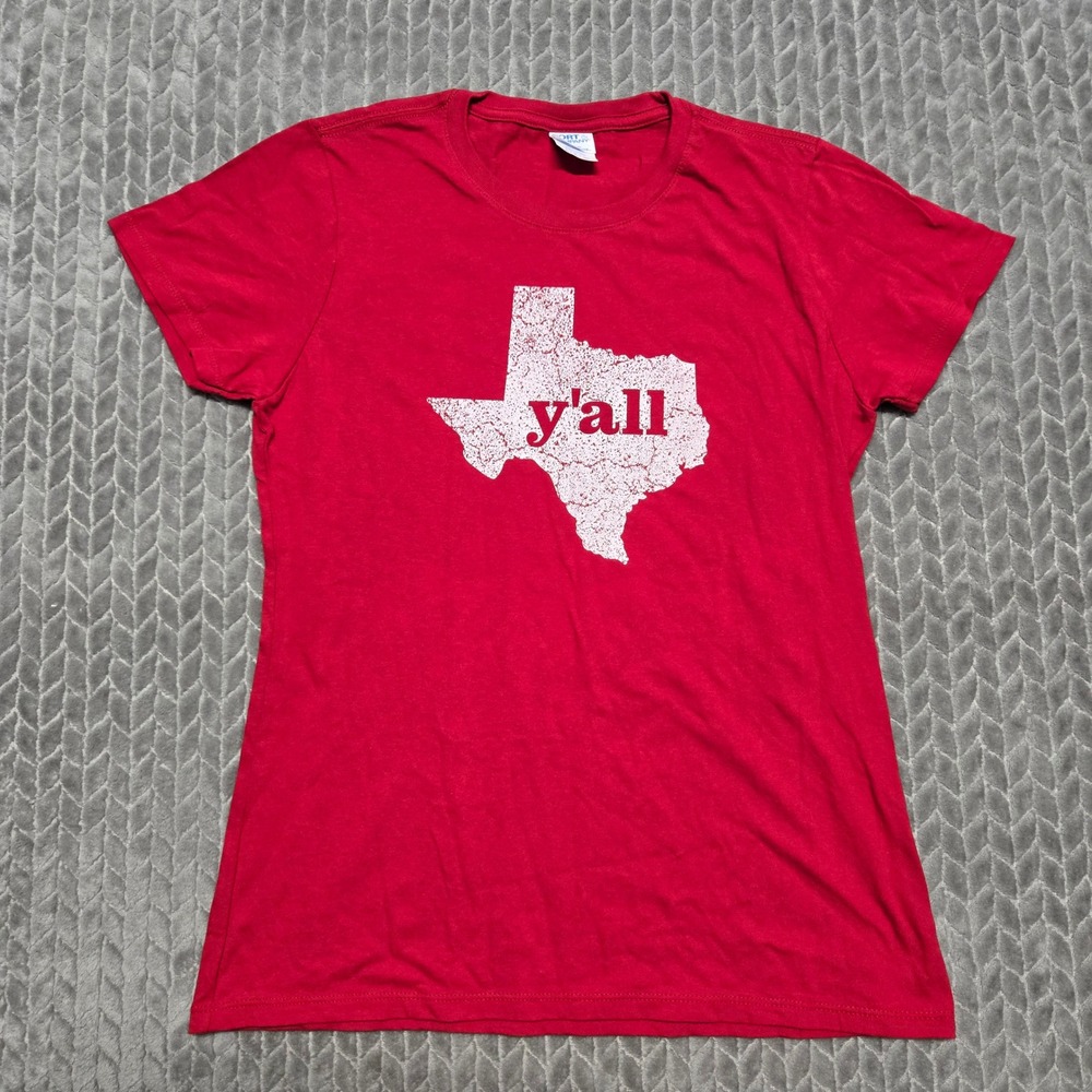 Port & Company Texas Y'all Graphic T-Shirt Red Cotton Womens Small NWOT